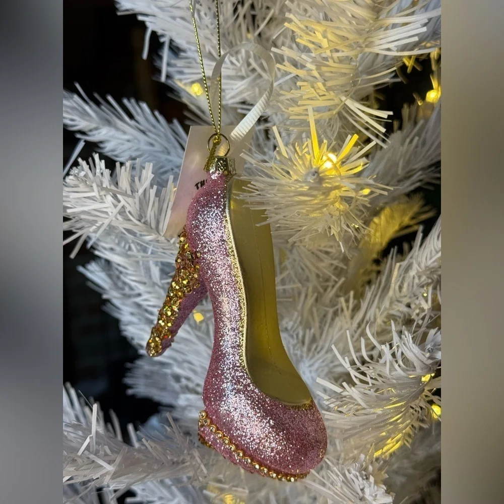 Glittery Pink and Gold Fashion High Heel Ornament NEW